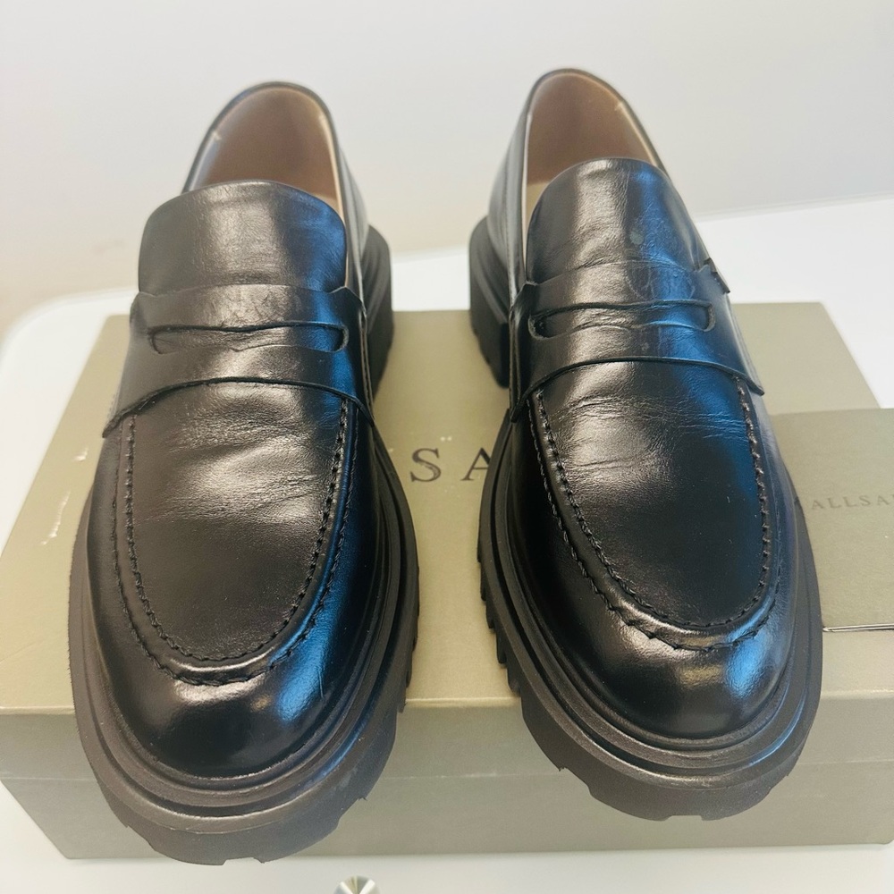 All Saints Black Leather Loafers